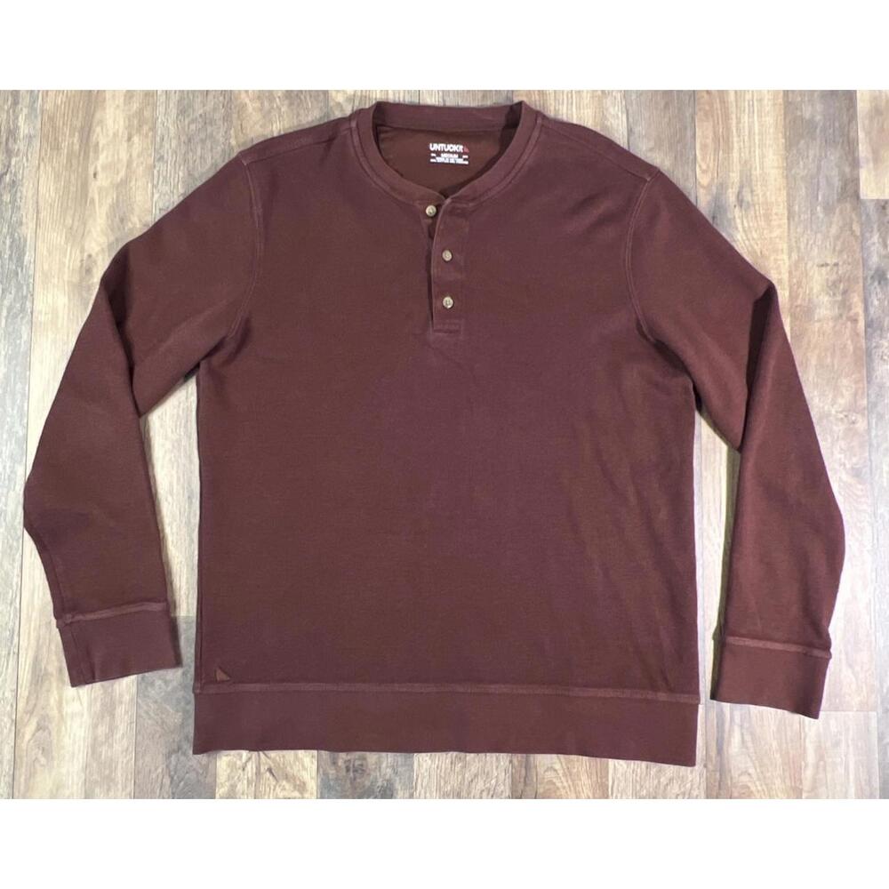 UNTUCKit Veneroso Long Sleeve Knit Henley Thermal Button Heavy Brown Medium .